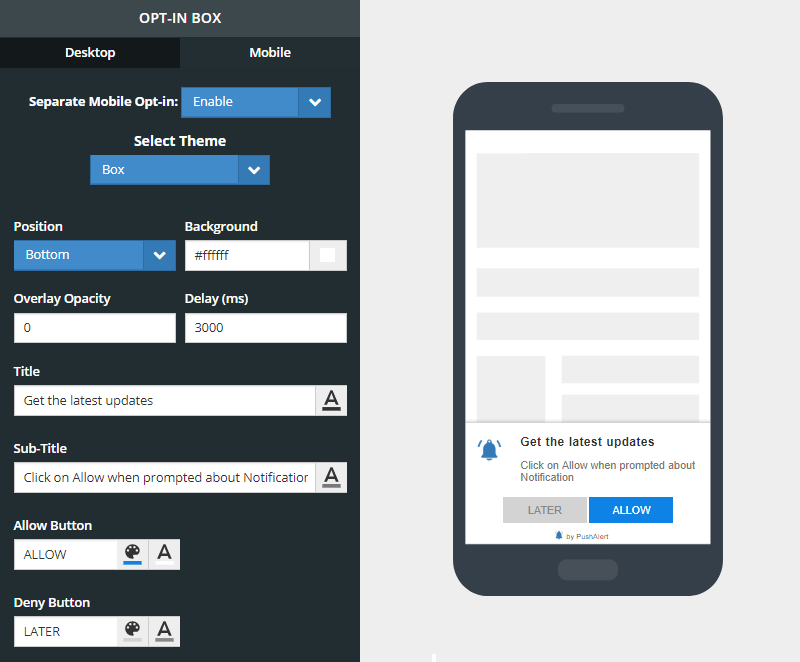 Mobile Opt-in Customization