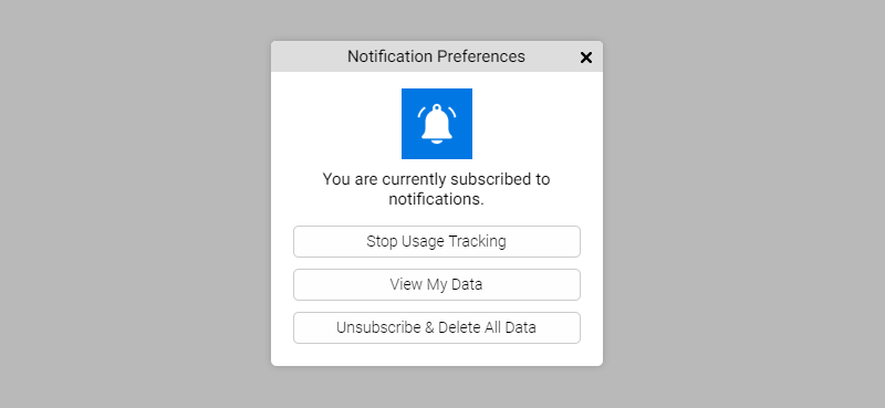 Notification preference manager as shown on a website