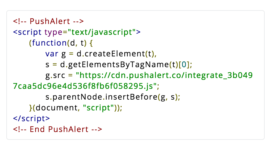 Add PushAlert JS code to website