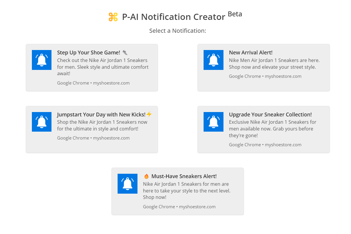 Step2: Select P-AI Generated Push Notification Campaign