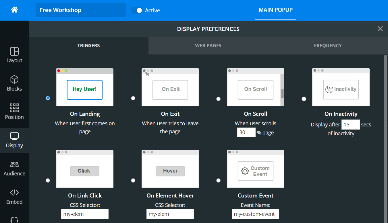 PushAlert Onsite Messaging - Display Triggers