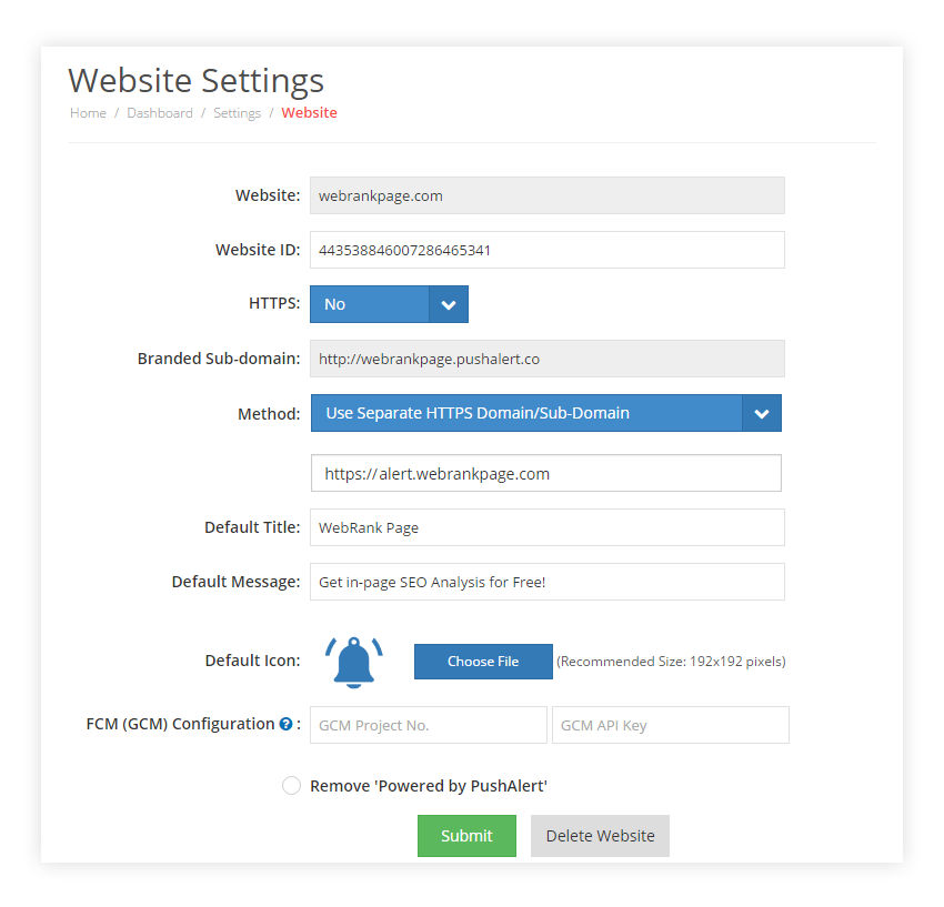 PushAlert Mixed HTTP Website Settings