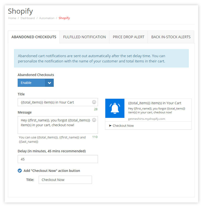 PushAlert Shopify Automation