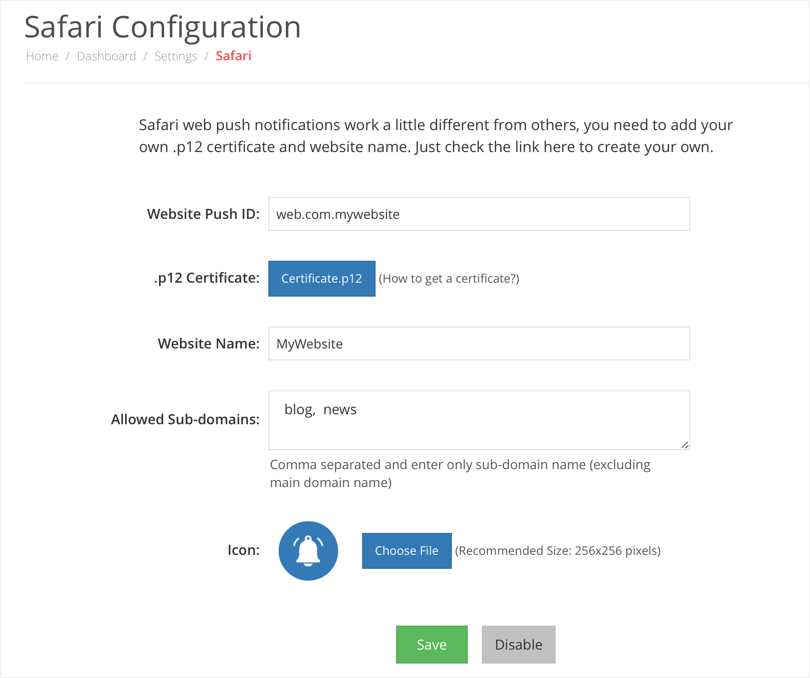 PushAlert Safari Configuration